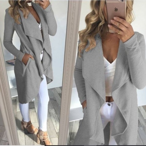 Sweaters - Grey drape front open cardigan
